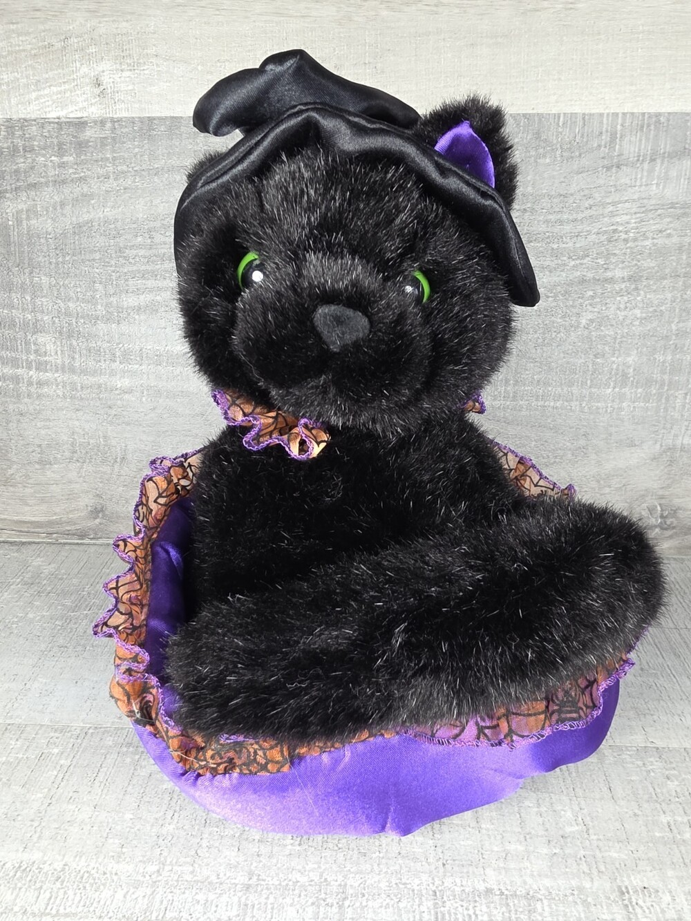 Dandee International Plush Black Witch Cat Makes Noises Head Spins WORKS b319